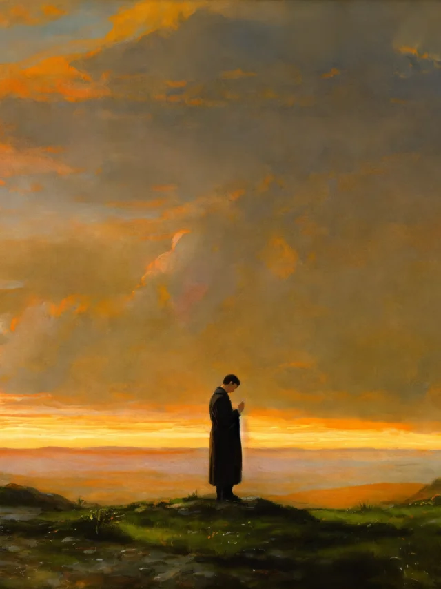 oil painting of a man praying to a cross (1)