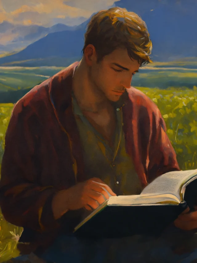 oil painting of a man reading the bible (5)