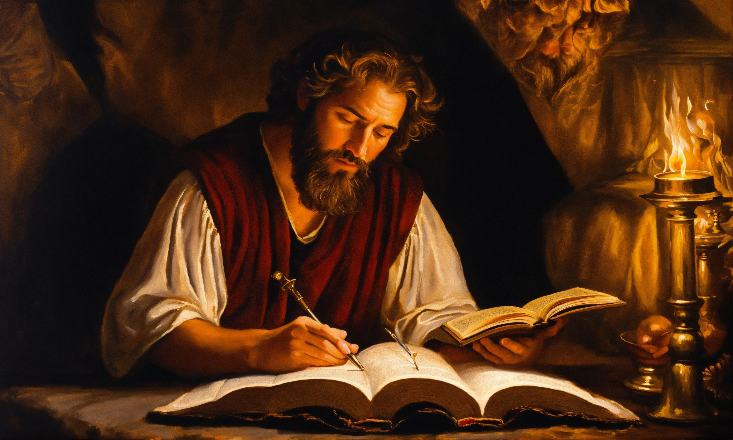 oil painting of a biblical man reading the bible (1)