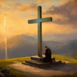 oil painting of a man praying in front of a cross (9)