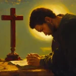 oil painting of a man praying to a cross (2)