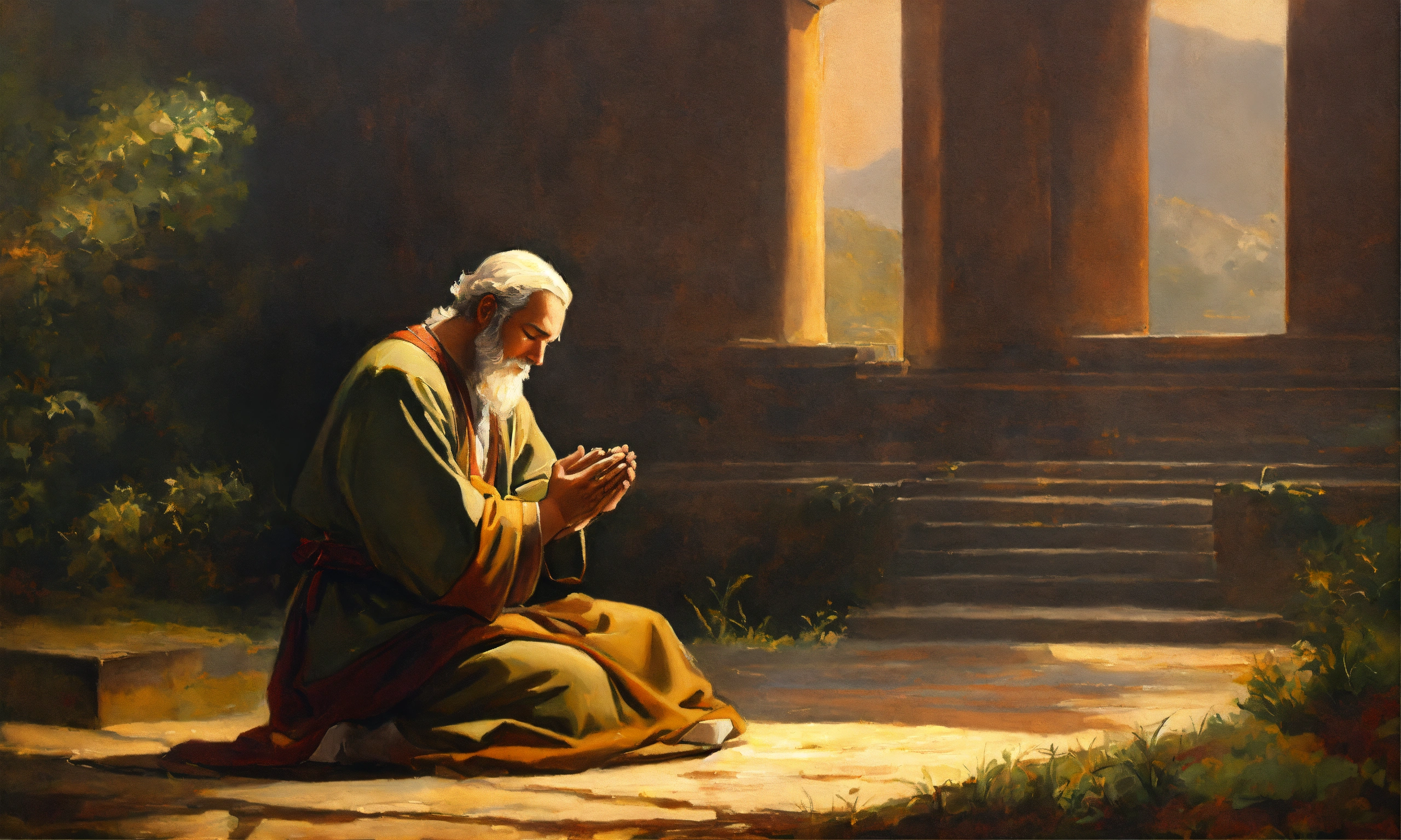oil painting of a man praying to god (1)